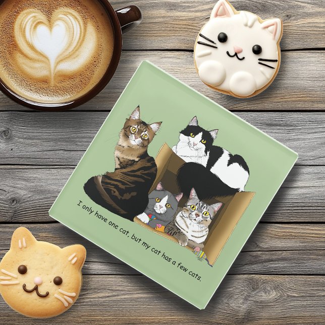 Multiple Cat Households Green Funny Glass Coaster (Creator Uploaded)