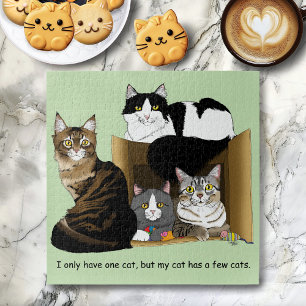 Multiple Cat Households Green Funny Jigsaw Puzzle