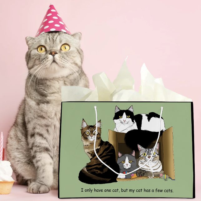 Multiple Cat Households Green Funny Large Gift Bag (Creator Uploaded)