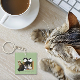 Multiple Cat Households Green Funny QR code Keychain