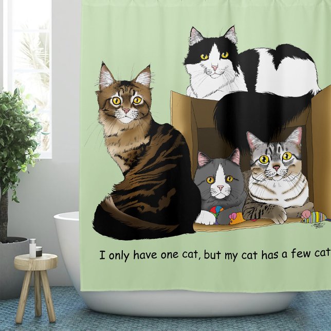 Multiple Cat Households Green Funny Shower Curtain (Creator Uploaded)