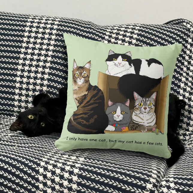 Multiple Cat Households Green Funny Throw Pillow (Creator Uploaded)