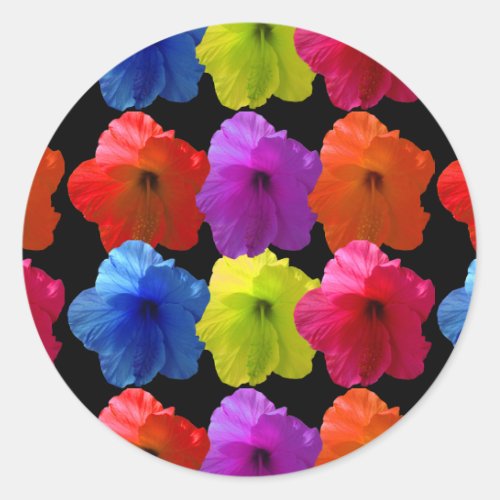 Multiple Colored Hibiscus Flowers Classic Round Sticker