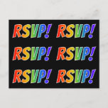 [ Thumbnail: Multiple Colorful Rainbow Letters "RSVP!" Postcard ]
