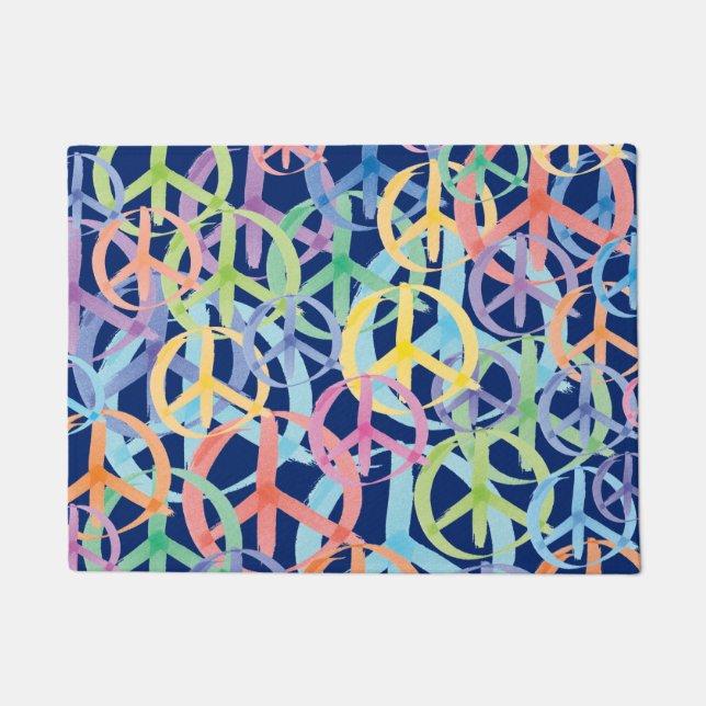 Multiple Colors of Peace Symbols Doormat (Front)
