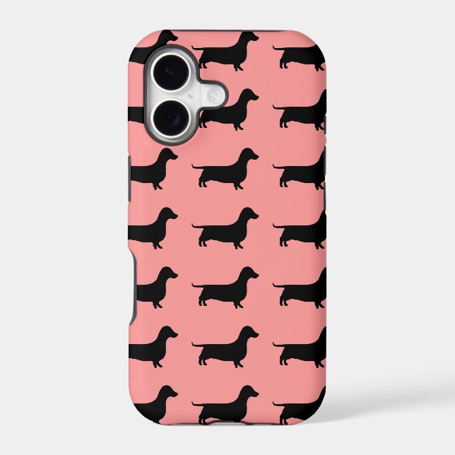 Multiple Dachshund Pattern on Rose background Iphone Case (Back)