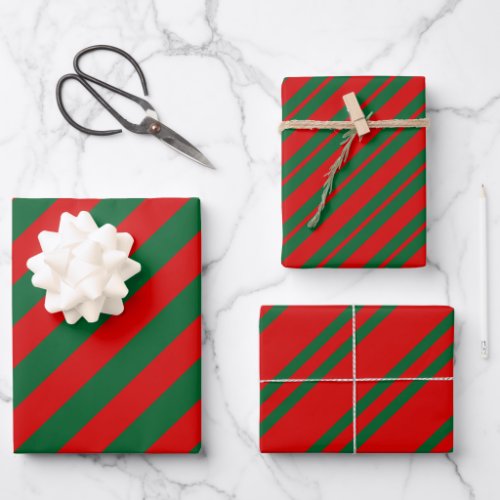 Multiple Diag Stripe Patterns DIY Colors Green Red Wrapping Paper Sheets