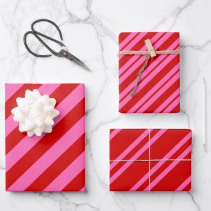 Multiple Diag Stripe Patterns DIY Colors Hot Pink  Wrapping Paper Sheets
