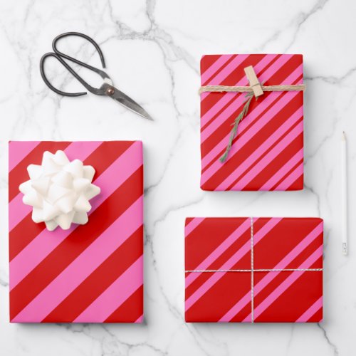 Multiple Diag Stripe Patterns DIY Colors Hot Pink  Wrapping Paper Sheets