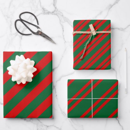 Multiple Diag Stripe Patterns DIY Colors Red Green Wrapping Paper Sheets