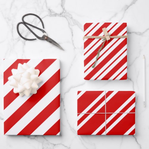 Multiple Diag Stripe Patterns DIY Colors White Red Wrapping Paper Sheets