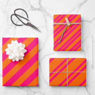 Multiple Diag Stripes DIY Colors Ras Pink Orange Wrapping Paper Sheets