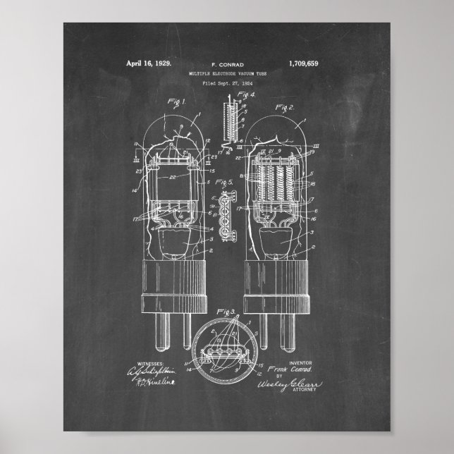 Multiple-electrode Vacuum Tube Patent - Chalkboard Poster (Front)