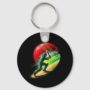 Multiple Exposure Art Cricket Cricketer Tsman Bowl Keychain