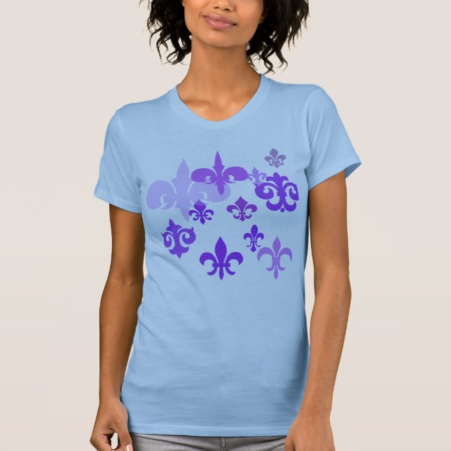 Multiple Fleur de Lis in Purple Shades T-Shirt (Front)