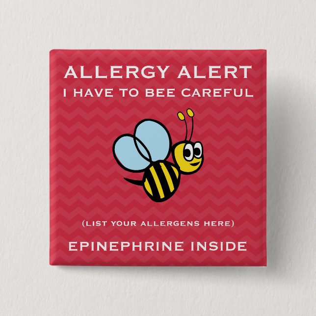 Multiple Food Allergy Alert Bumble Bee Button (Front)