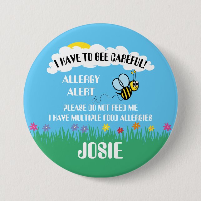 Multiple Food Allergy Alert Do Not Feed Bee Button (Front)