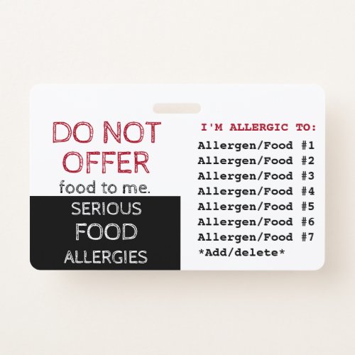 Multiple Food Allergy Alert Label Badge