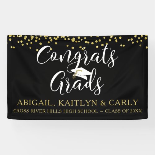 Multiple Grads Black Gold Confetti Congrats Banner