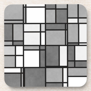 Multiple Gray White Mondrian Inspired Pattern Beverage Coaster