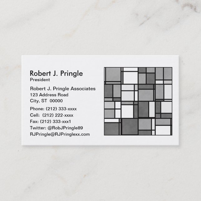 Multiple Gray White Mondrian Inspired Pattern Business Card (Front)
