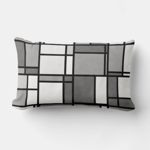 Multiple Gray White Mondrian Inspired Pattern Lumbar Pillow