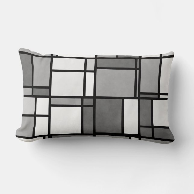 Multiple Gray White Mondrian Inspired Pattern Lumbar Pillow (Front)