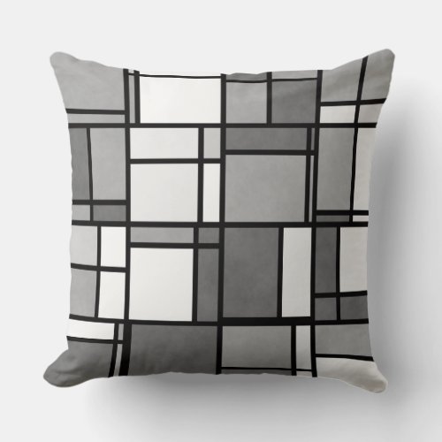 Multiple Gray White Mondrian Inspired Pattern Throw Pillow