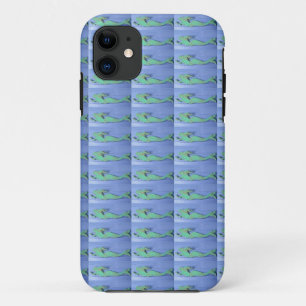 multiple green mermaids on blue iPhone 11 case