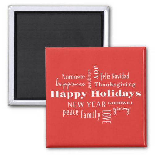 Multiple Greetings Holiday Red Magnet