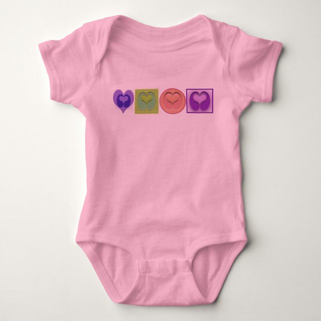 Multiple Hearts & Colors Baby Bodysuit (Front)