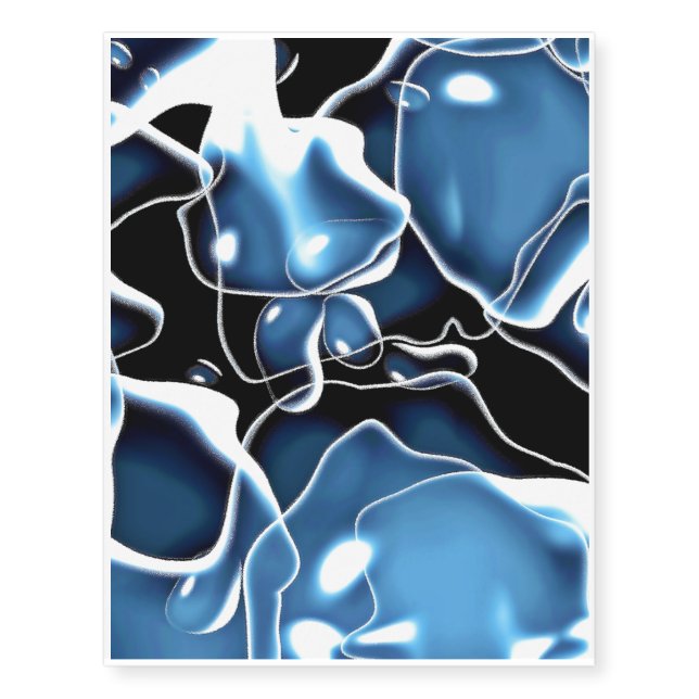 Multiple irregular shaped blue, and black bubbles temporary tattoos (Front)