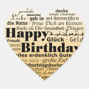 Multiple Language Happy Birthday Heart Sticker