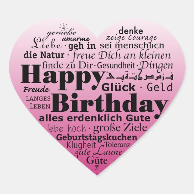 Multiple Language Happy Birthday Heart Sticker (Front)