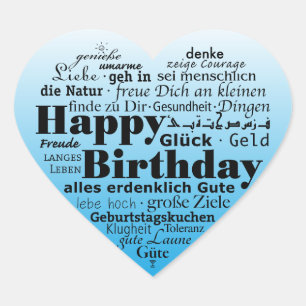 Multiple Language Happy Birthday Heart Sticker