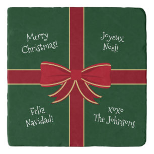 Multiple Language Merry Christmas Red and Green Trivet