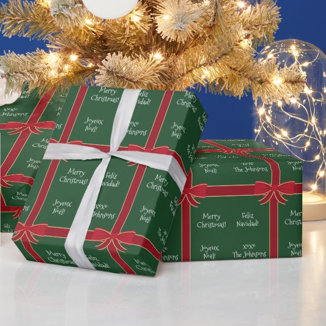 Multiple Language Merry Christmas Red and Green Wrapping Paper (Holidays)