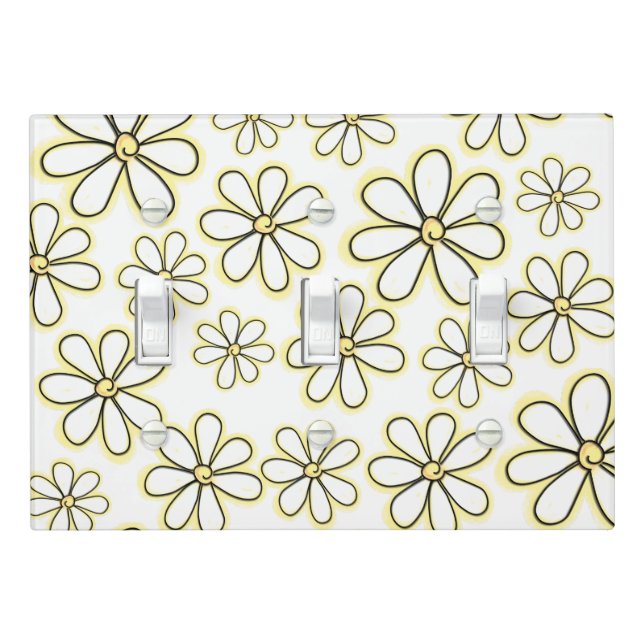 Multiple Large White Yellow Daisy Flowers Pattern Light Switch Cover (In Situ)