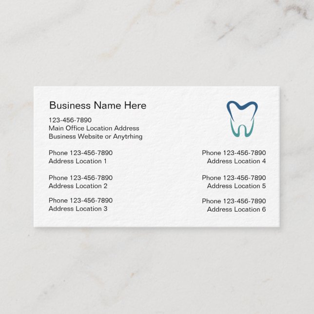 Multiple Location Dentist Business Card Templates (Front)