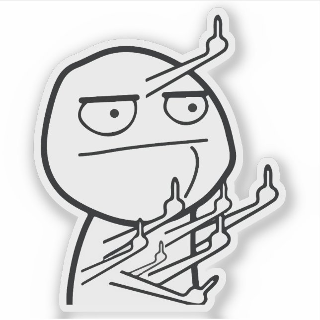 Multiple Middle Fingers Rage Face Meme Mug Sticker (Front)