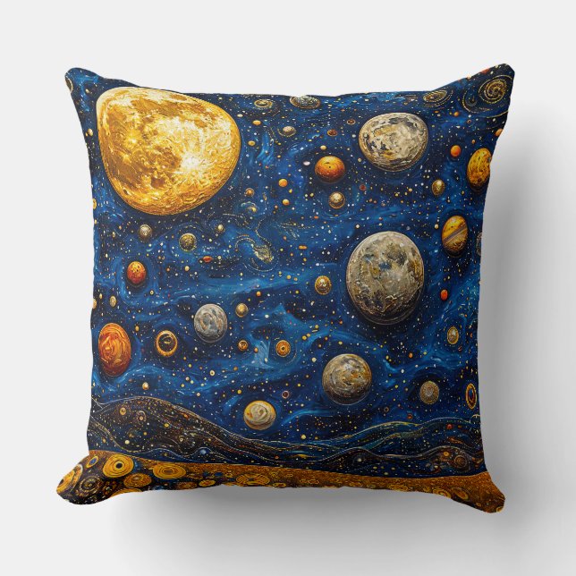 Multiple Moons Above a Martian-like Surface Throw Pillow (Front)