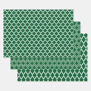 Multiple Moroccan Patterns DIY Colors Green White Wrapping Paper Sheets