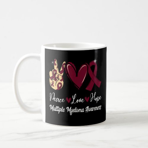 Multiple Myeloma Awareness Peace Love Hope Burgund Coffee Mug