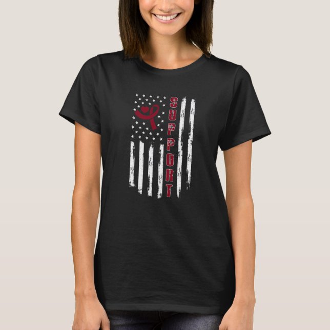Multiple Myeloma Awareness Ribbon American Flag Su T-Shirt (Front)