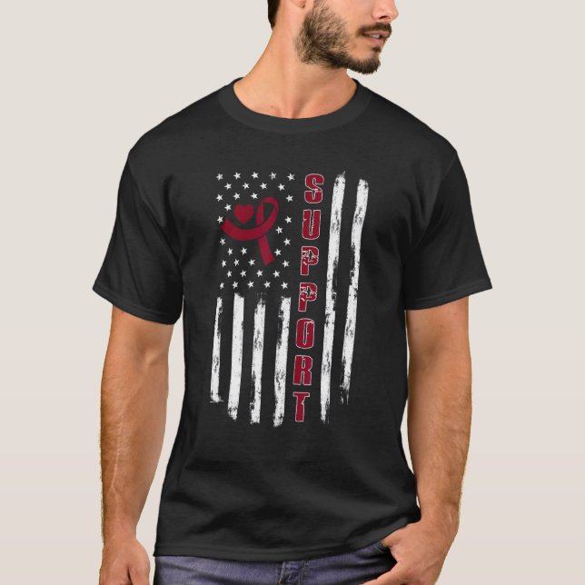 Multiple Myeloma Awareness Ribbon American Flag Su T-Shirt (Front)