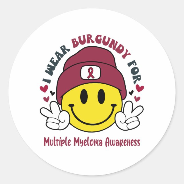 Multiple Myeloma Awareness Ribbon Support Gifts Classic Round Sticker (Front)