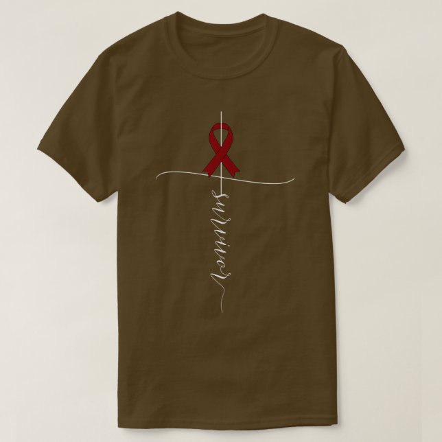 Multiple Myeloma Awareness Survivor Burgundy Ribbo T-Shirt (Design Front)