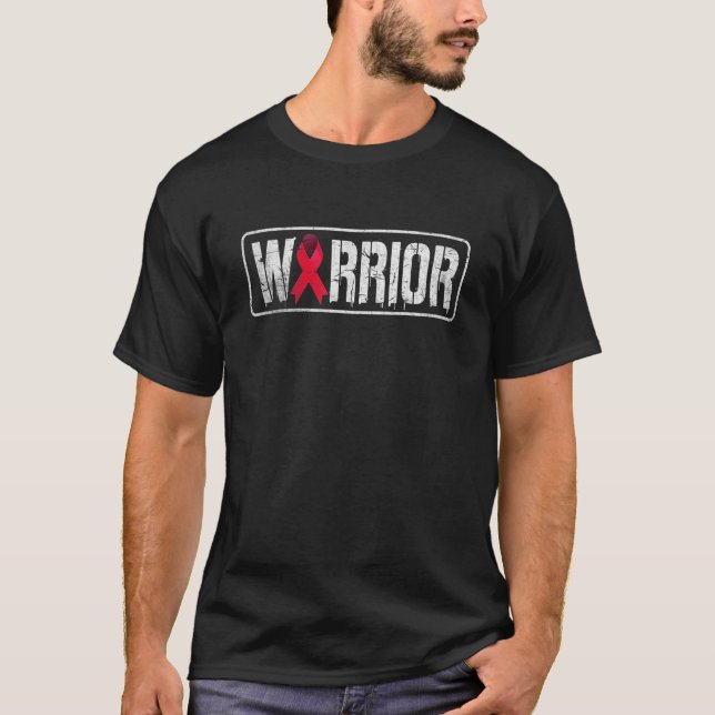 Multiple Myeloma Awareness Warrior Burgundy Red Ri T-Shirt (Front)