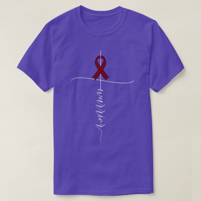 Multiple Myeloma Awareness Warrior Burgundy Ribbon T-Shirt (Design Front)