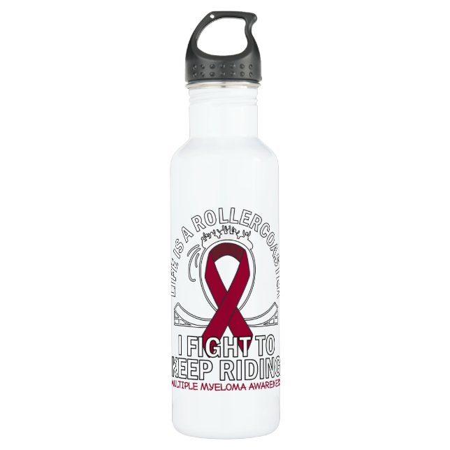 Multiple Myeloma cancer awareness burgundy ribbon Stainless Steel Water Bottle (Front)